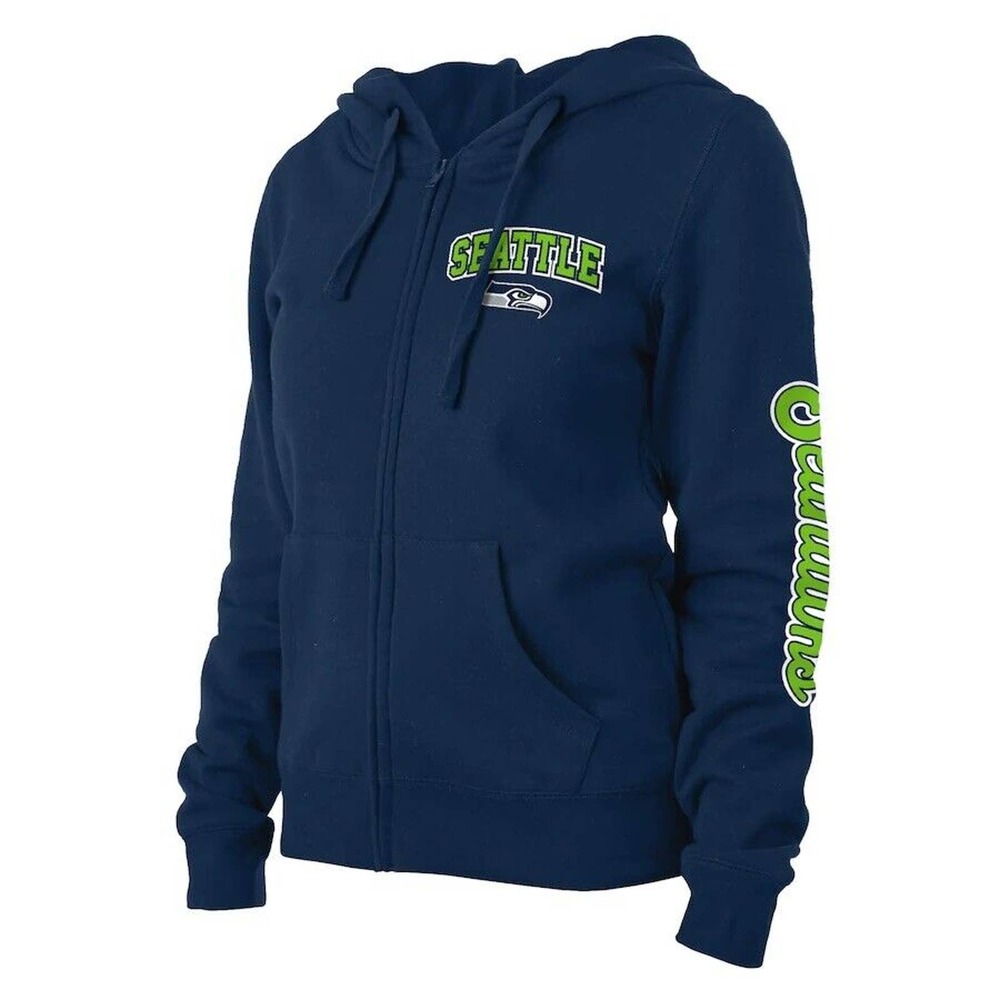 Seattle Seahawks New Era Women's Playmaker Fleece Full-Zip Hoodie - College Navy
